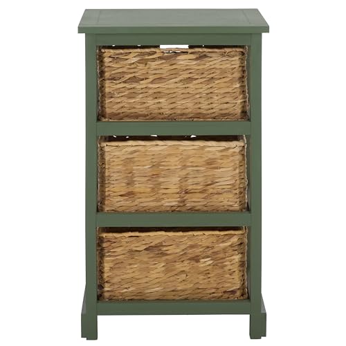 SAFAVIEH Home Collection – Halle Dusty Green 3-Drawer Basket Storage Side Table, Coastal Accent Design, Fully Assembled (AMH5738J) - color: Dusty Green