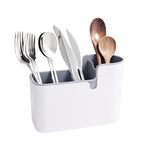 Amazon Basics Countertop & Wall Organization for Utensils, Space-Saving, Divided Compartments, White & Grey