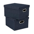 Household Essentials Collapsible Cotton Blend Storage Box with Lid and Metal Grommet Handle, Set of 2, Denim - color: Denim, size: 2 Count