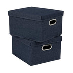 Household Essentials Collapsible Cotton Blend Storage Box with Lid and Metal Grommet Handle, Set of 2, Denim - color: Denim, size: 2 Count