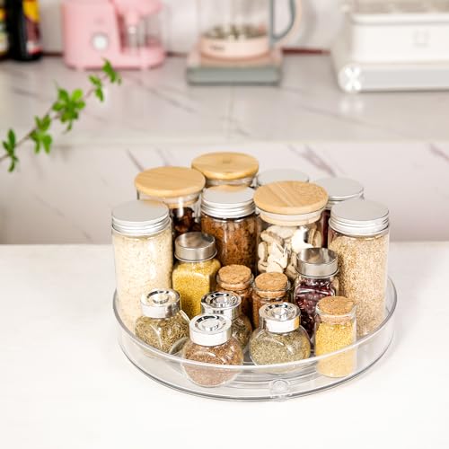 4 Pack Lazy Susan 9.2" Inch Turntable Organizer Pantry Organization and Storage Container Bins Spice Rack Cabinet Rotating Condiment for Pantry Kitchen Vanity Bathroom Jewelry Holder Clear - size: 9.25 inch 4Pack