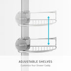 simplehuman 9' Tension Pole Shower Caddy, Stainless Steel and Anodized Aluminum - size: 9 ft