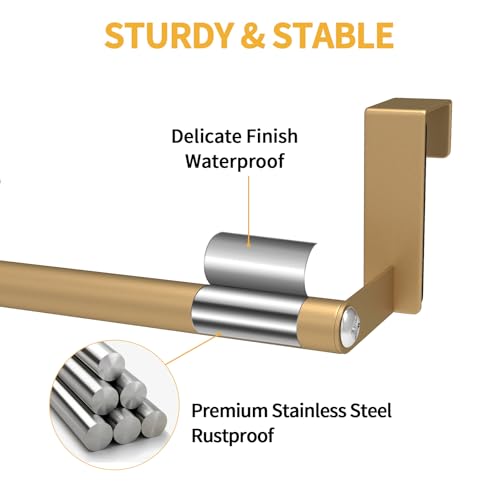 STWWO Over The Door Towel Rack, Kitchen Towel Holder Over Cabinet Door Towel Bar Stainless Steel for Cupboard for Kitchen Dish Towel Holder Hanger, 2 Pack (Gold) - color: Gold