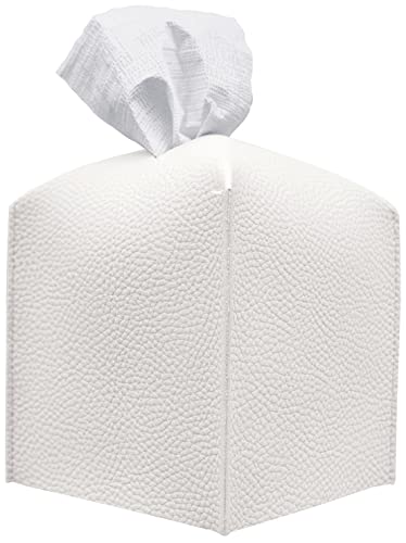 Carrotez Tissue Box Cover, Refined Modern PU Leather Square Holder - Decorative Holder/Organizer for Bathroom Vanity Countertop, Night Stands, Office Desk & Car 5"X5"X5" White - color: White, size: [Square]