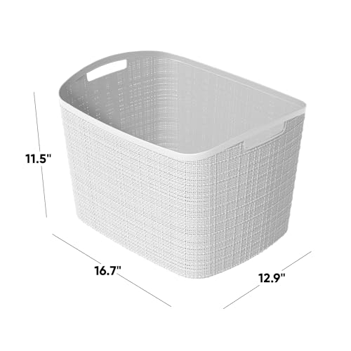 Curver Set of 2 XL 30.5L Jute Decorative Plastic Organization and Storage Baskets - Perfect Bins for Home Office, Closet Shelves, Kitchen Pantry and All Bedroom Essentials, White - color: White, size: Extra Large 30.5L