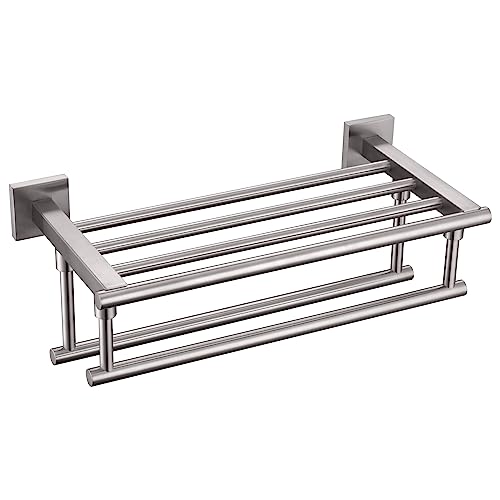 KOKOSIRI Towel Shelf with Double Towel Bars 16 Inches Bathroom Towel Rack Towel Holder Wall Mounted Stainless Steel, Brushed Nickel, B6005BR-L16 - color: Brushed Steel, size: 16 Inch