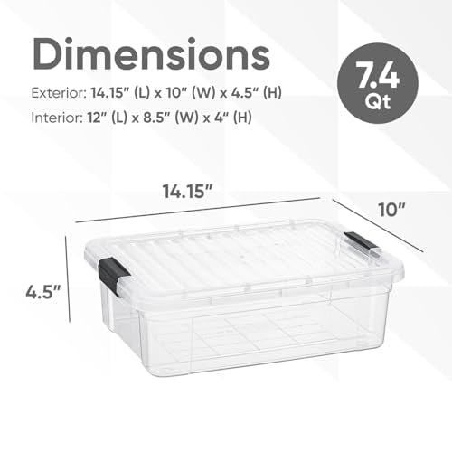 Superio 7.4 Quart Clear Plastic Storage Bin with Lid, Non-Toxic, BPA Free, Odor Free, Organizer Storage Box, Stackable Plastic Tote for Home, Garage, School, and Office - size: 7.4 Quart