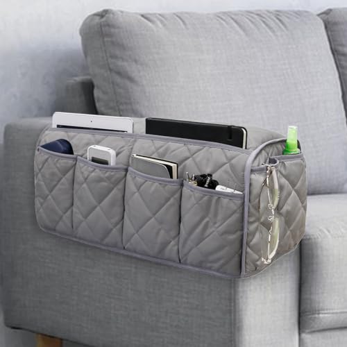 Remote Control Holder for Armchair, Armchair Caddy TV Remote Holder for Recline 14 Pockets, Non-Slip Remote Caddy Couch Caddy Organizer for TV Remote, Phone, Magazine (Grey) - color: Grey