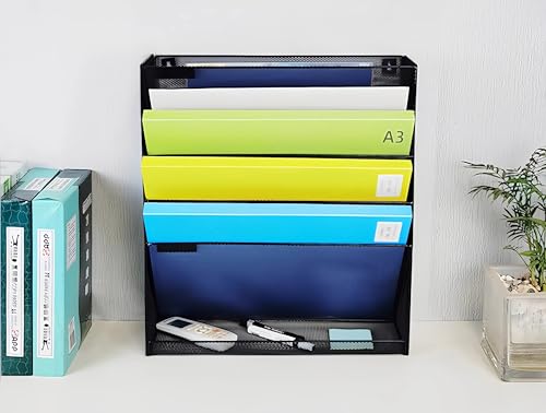 6 Tier Wall File Organizer, A3 Office Hanging Magazine Holder, Desktop Vertical Mail Paper Folder Holder Rack, Home Office Organization and Storage, Black (A3,6 Tier,Black) - color: A3 ,6 Tier ,Black