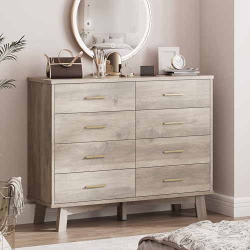 Xixini Dresser for Bedroom, 8 Drawer Wide Modern Chest of Drawers with X-Shaped Sturdy Base, Wood Double Dresser Closet Clothes Storage Organizer, Wooden TV Stand for Living Room, Hallway, Grey - color: Grey, size: 15.6"D x 47.2"W x 37.2"H (8 Drawers)