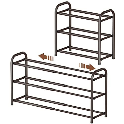 Gonfoam 3-Tier Expandable Shoe Rack,Adjustable Shoe Shelf Storage Organizer Heavy Duty Metal Free Standing Shoe Rack for Entryway Closet Doorway (Bronze) - color: Bronze, size: 3 Tier