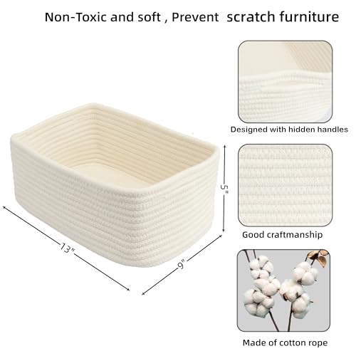 XUANGUO Small Woven Storage Baskets 13“X9”X5“ Decorative Rope Bins for Organizing Shelves, Closets, and Toys, Empty Gift Baskets, Cute Organizer Basket for Home and Office White Large - color: white, size: Large
