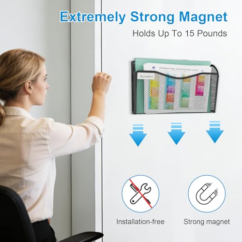 BOHDK Magnetic Wall File Holder 3-Pack - Mesh Organizer with Strong Magnets for Office, Home & School - Space Saving Black Document Organizer - size: Magnetic 3 Pack