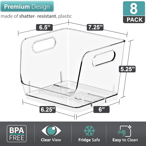 Sorbus Stackable Storage Bins Open Front, Clear Stackable Storage Bins, Pantry Bins for Storage and Organization, Acrylic Stackable Bins for Kitchen, Clear Pantry Organizer Bins (Small Square 8 Pack) - size: Small Square, style: 8 Pack