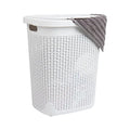 Mind Reader Slim Laundry Hamper with Lid, 50L Clothes Basket, Premium Wicker Design, Plastic, White - color: White