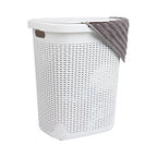 Mind Reader Slim Laundry Hamper with Lid, 50L Clothes Basket, Premium Wicker Design, Plastic, White - color: White