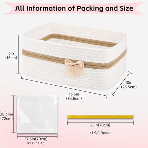 OIAHOMY Large Woven Storage Basket with Handles for Nursery Living Room Shelves, Bow Basket for Gifts Empty with Gift Bags and Ribbons for Baby Showers Pet Toy Bin - White - color: White