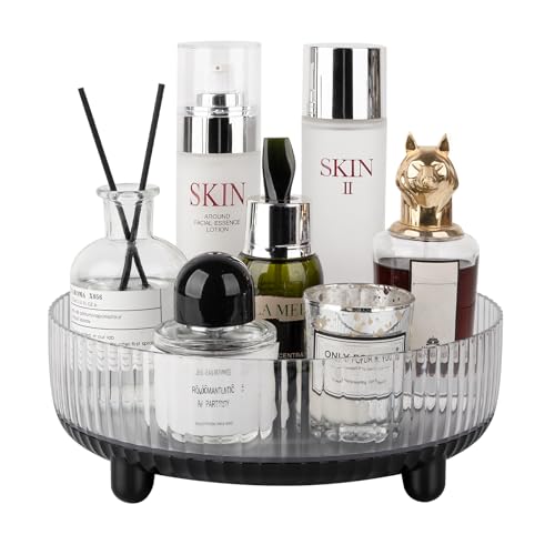 Anyoifax 360 Rotating Makeup Organizer Perfume Tray Skincare Holder Spinning Cosmetic Storage Bathroom Countertop Organizer Lazy Susan Turntable for Dresser, Vanity, Kitchen, Small Black - color: Black, size: 9"
