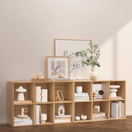 Wooden 6 Cube Storage Organizer with Closed Back Panel,White Cube Shelf Cubby Storage Organizers with Compartments for Living(Oak, 6 Cube-13in) - color: Oak, size: 6 Cube-13in