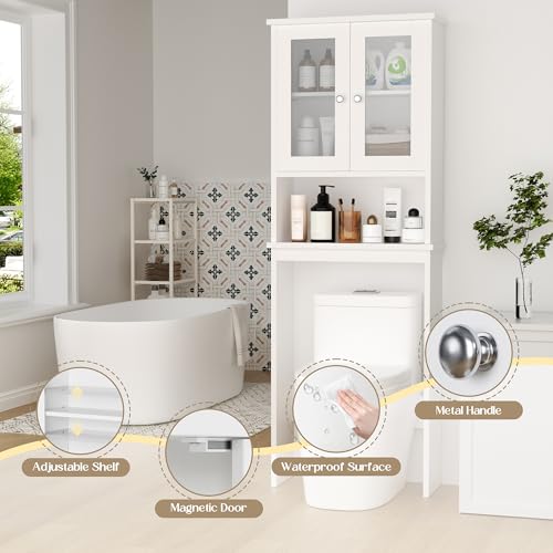 Walsunny Over Toilet Storage Cabinet, BathroomShelf Organizer Over Toilet, Washing Machine Box, Space Saver with Adjustable Decorative Racks（White） - color: White, style: 1 Open Shelf