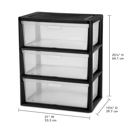 3-Drawer Wide Rolling Storage Cart with Clear Plastic Drawers and Wheels, Transparent Organizer Unit for Home Office Bathroom Kitchen Organization