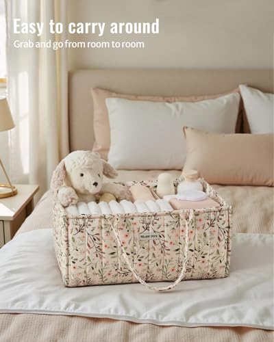 Blissful Diary Floral Diaper Caddy Organizer, Stylish Nursery Storage Basket, Diaper Bag,Gift for Baby Shower, Baby Registry Must Have, Newborn Essentials, Pastoral Daisy - color: Pastoral Daisy