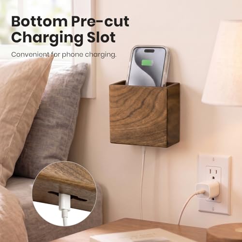 Remote Holder Hole-Free, Self-Adhesive Storage Wooden Box, Wall Mounted or Desk Mounted Container - size: Small
