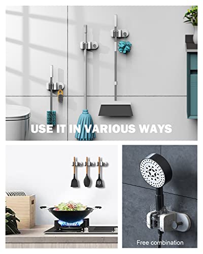 BEZOX Mop Holder with Hook - Drill Free Wall Mount Broom Holders Gripper, Cleaning Supplies Organizer Utility Holder - 1PCS - style: Modern