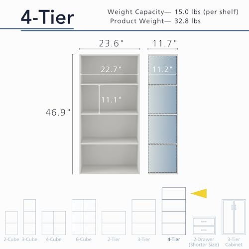 Homes: Inside + Out Apexa 4-Tier Cube Storage Organizer Shelves, Stackable Wood Bookcase Fits Cubby Bins for Organization, Dorm Teen Room Decor & Home Office, White - color: White, size: 4-Tier