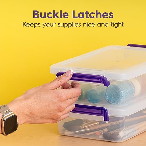 IRIS USA 3 Qt. Plastic Craft Storage Container Bins with Lids, 10 Pack, Small Art & Office Supply Organizer Tote, Sensory Bins & Boxes for Home & University, Stackable, Secure Latch Buckles, Clear - size: 3 Qt. - 10 Pack, style: STACK