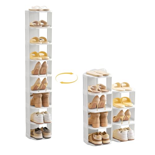 Vertical Shoe Rack, 9-Tier Plastic Stackable Storage Shelf for Small Closets and Narrow Spaces, Compact Free Standing Shoe Racks for Entryway Bedroom Dormitory - color: White, size: 9 Tiers