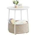 VASAGLE LILEA Collection - Small Round Side End Table, Modern Nightstand with Fabric Basket, Matte White and Camel Brown ULET223W10 - color: Matte White + Camel Brown, size: Round + 1 pack