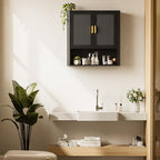 INNOD Bathroom Wall Cabinet, Wall-Mounted Medicine Cabinet with Adjustable Wood Shelf & Doors, Floating Bathroom Cabinet Over Toilet for Laundry Room & Kitchen & Living Room (Black) - color: Black