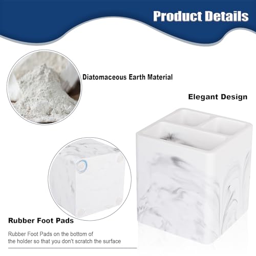 Diatomite Toothbrush Holders for Bathrooms, Electric Toothbrush and Toothpaste Holder 3 Slots Tooth Brush Organizer for Bathroom Countertop, Shower, Vanity - Marble White - color: Marble White