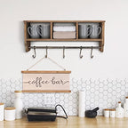 HBCY Creations Wall Mounted Shelf with Coat Hooks and Baskets, Solid Wood Entryway Organizer Wall Shelf with Hooks - Hang Coats, Keys or Coffee Mugs, Rustic Brown 24" Wide - color: Rustic Brown