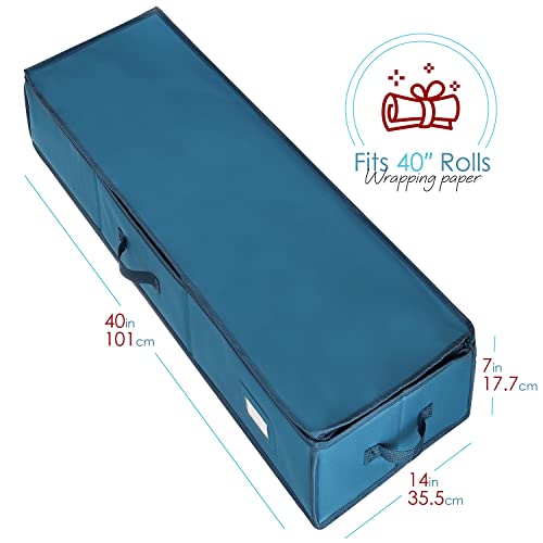 Hearth & Harbor Wrapping Paper Storage Container - Christmas Storage Bag with Ribbon Dispenser and Interior Pockets - Gift Wrap Organizer Fits Up to 26 Rolls of 40" Length, Blue - color: Blue, size: Large