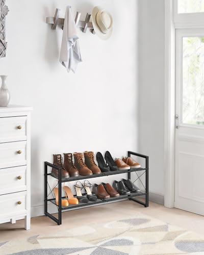 CHOEZON Shoe Rack, 2-Tier Shoe Rack for Closet, Metal Shoe Storage Organizer, Shoe Rack for Entryway, Shoe Shelf with Adjustable Feets, for Entryway, Hallway, Living Room, Bedroom, Black TXJ12BB - size: 30"L x 10.4"W x 15.4"H
