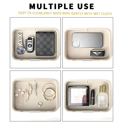 SANZIE Luxury Leather Tray Desktop Storage Catchall Organizer Decorative Tray for Entryway Table to Hold Jewelry Watch Keys Phone Wallet (Metal Silvered, Grey) - color: Grey (Silver)
