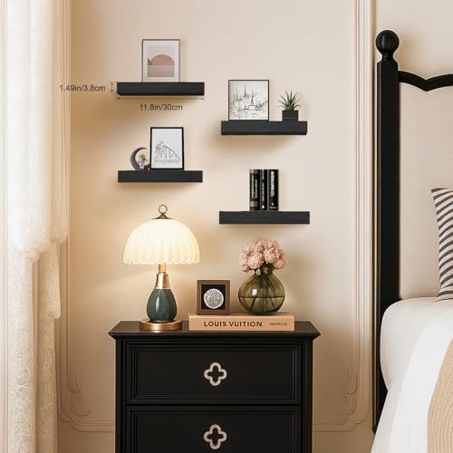 Floating Shelves for Wall, Bathroom Shelves Over Toilet, Wall Shelves & Book Shelf for Room, Hanging Shelf, Modern Wooden Wall-Mounted Small Floating Shelves, 12x7x1.5 in (Black, Set of 4) - color: Black, size: 12"(set of 4)