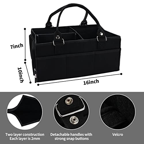 XUANGUO Baby Diaper Caddy Organizer for Girl Boy Large Nursery Storage Bin Basket Portable Holder Tote Bag for Changing Table and Car Baby Shower Gifts Newborn Essentials Must Haves Items black - color: black