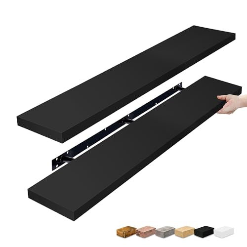 Sorbus Floating Shelves for Wall - 55 Inch Extra-Long Bathroom Shelves, Wall Decor for Bedroom, Kitchen, Living Room, Book Storage - Mounted Floating Shelf with Hidden Brackets (Black, 2 Pack) - color: Black, size: 55 Inch, style: 2 Pack