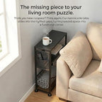 Skinny Side Table with Storage, 3 Tier Slim Side Tables for Small Spaces, Skinny End Table Narrow Bedside Table Narrow Side Table for Living Room, Bedroom - color: Black