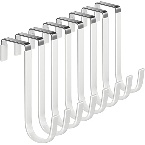 Mars-Rock Over The Door Metal Hooks with Plastic Coating 5.5" Fit 0.5" to 1 3/8" Door 8 Pcs Heavy Duty Single Towel Robe Rack Wreath Bathroom Shower Hanger Shoe Organizer Ironing Board Short White - color: G: WT 5.5" fit 0.5" to 1 3/8" door 8pcs