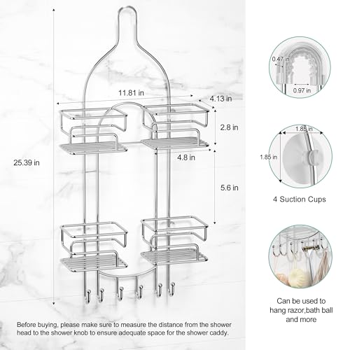 SRIWATANA Shower Caddy Organizer Hanging Over Head, Bathroom Shower Rack Hanger with Hooks for Razors - Chrome - color: Chrome