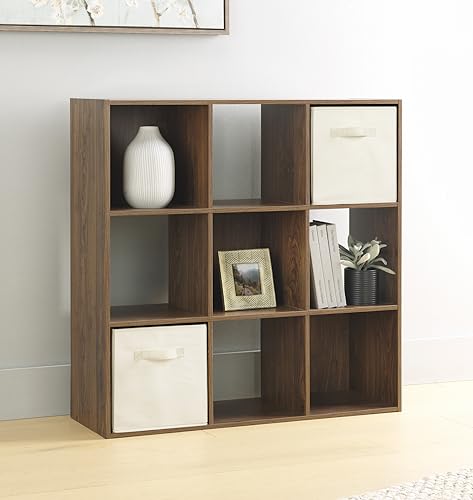 Whitmor 9 Cube Storage Organizer, Open Storage Display Bookshelf, Storage Cabinet for Living Room, Bedroom, Home, Office, Walnut - color: Walnut, size: 9 Cube, 35.5"L x 11.7"W x 35.5"H