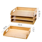 Okllen 3 Pack Stackable Paper Trays, Bamboo Desk Letter Tray Set, 3 Tier File Document Organizer Tray for A4 Paper, Magazine, Receipts, Office Supplies