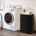 MEGASKET Large Laundry Hamper 16"x13"x22" - Tall Woven Laundry Basket, Cotton Rope Dirty Clothes Hamper, Baby Kids Nursery Wicker Laundry Basket, Bedroom Aesthetic, Soft Laundry Bin, Black Hamper, 75L - color: Black