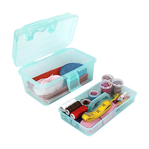 BangQiao Multipurpose Plastic Art and Craft Supply Storage Container Bin Case with Removable Tray and Handle, First Aid Box Organizer, Clear&Green - color: clear/green