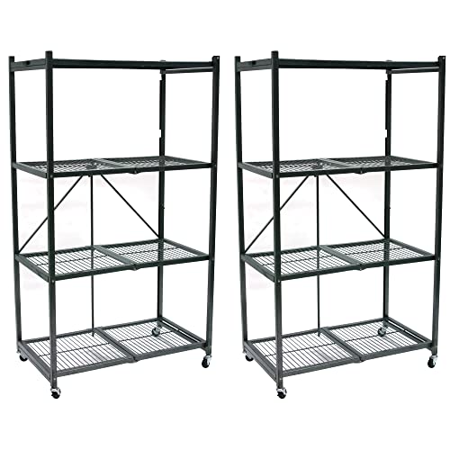 Origami 2-Pack R5 Series Foldable 4-Tier Steel Storage Rack, Pewter – Heavy-Duty Metal Shelving Unit w/ Removable Wheels for Laundry Room or Garage – Rolling Organizer for Home, Office & Warehouse - color: Pewter, size: 2-Pack