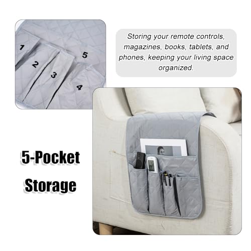 RETON Sofa Armrest Organizer with 5 Pockets, Non Slip Remote Control Caddy with 8 Pieces of Hook and Loop Fasteners, Armchair Caddy Holder Storage for Magazine Recliner Book TV Phone (Gray) - color: Gray